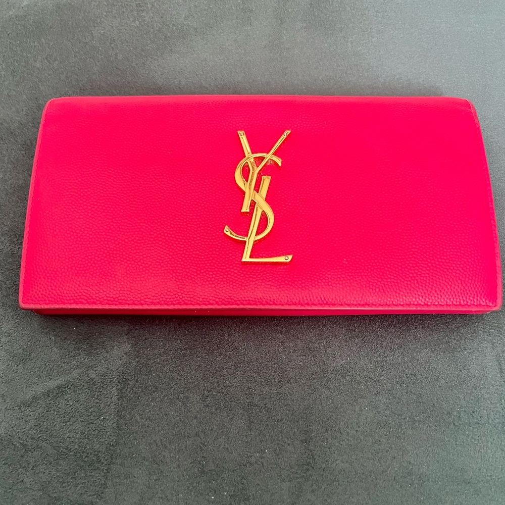 Pink Saint Laurent YSL Flap Wallet / Clutch - Pink Grain de Poudre Wallet
